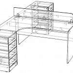 Чертеж Угловой стол с тумбой и экраном BMS